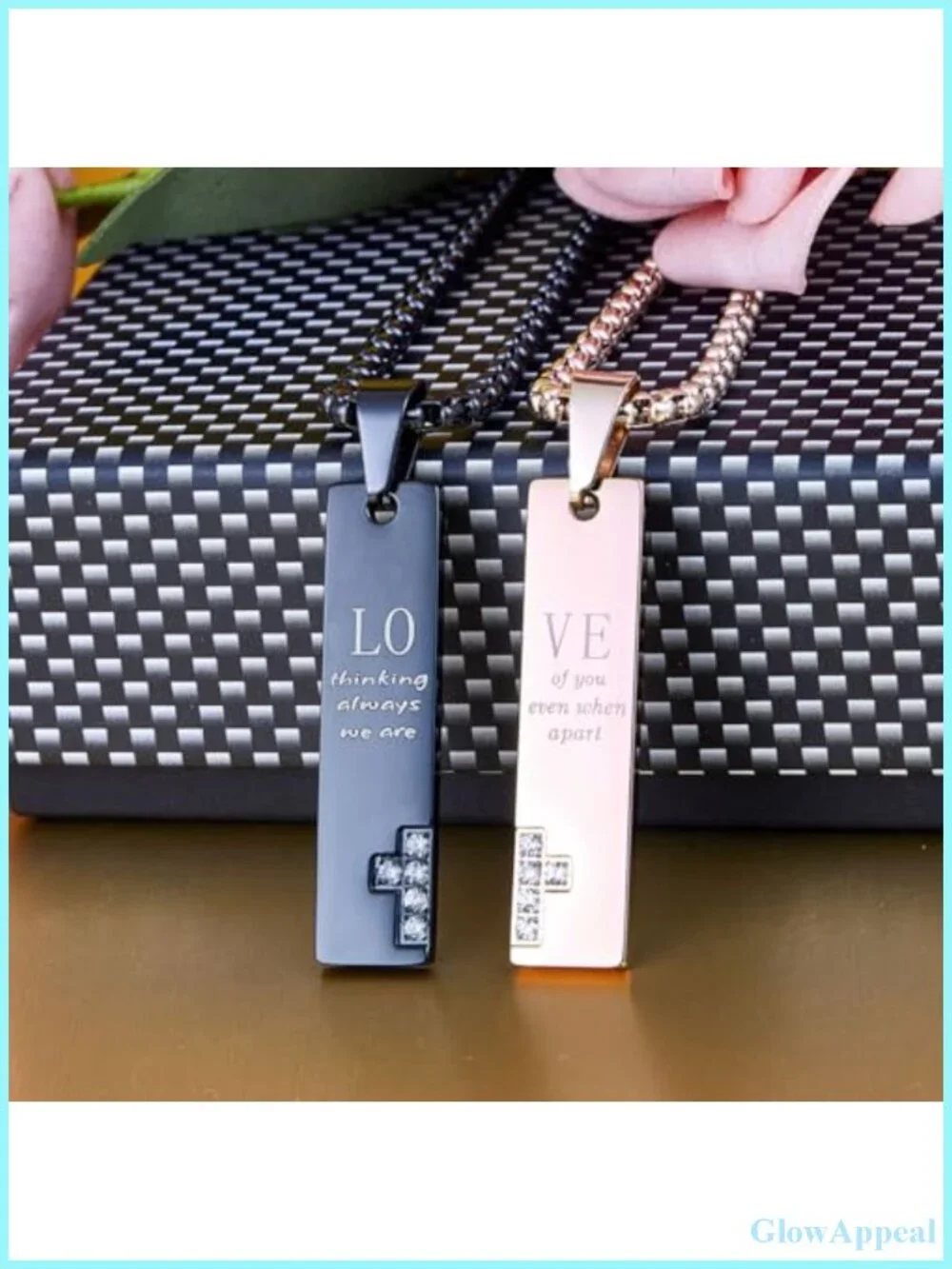Stainless Steel Couples Cross Necklace Set Split Cubic Zirconia Matching